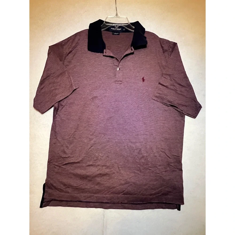 Polo Golf Ralph Lauren Mens XL Pima Cotton Striped Polo Shirt Burgundy Navy